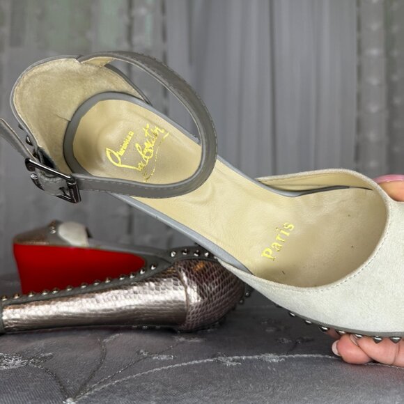 Studded Platform Suede Pewter High Heel Pumps - Picture 15 of 16